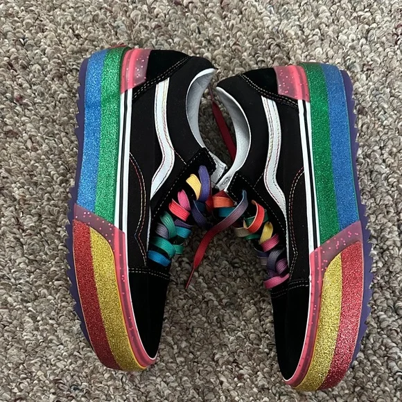 Vans Black Sneakers with Rainbow Soles - Picture 3 of 8